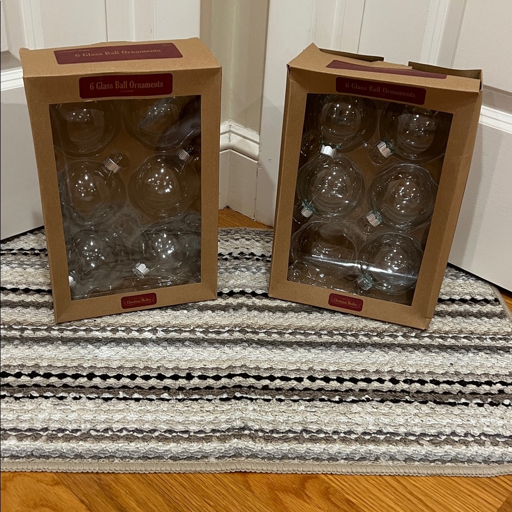 Christmas Medley, 6, clear, glass, ball, ornaments in each package. NWT!